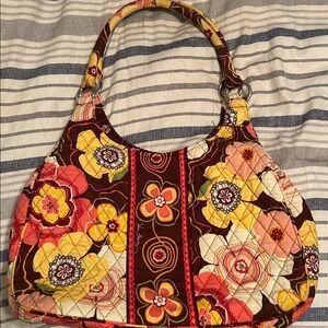 Vera Bradley Brown and Yellow Floral Bag with matching cosmetic case